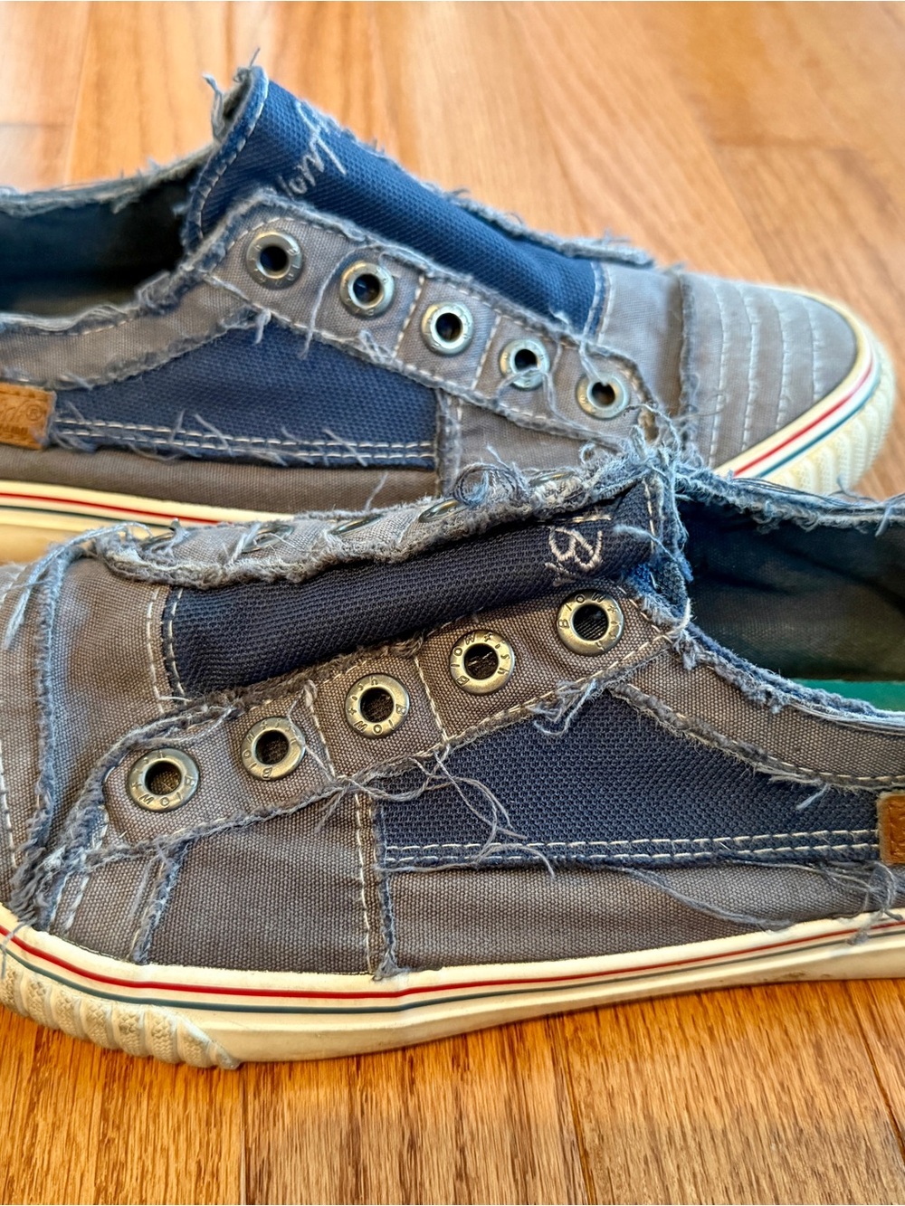 Blowfish Frayed Gray and Navy Slip-On Sneakers - Picture 2 of 4